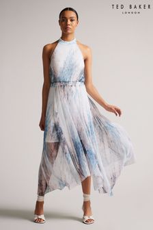 Ted Baker Imeliah Natural Halter Neck Dress With Pleated Skirt (U94083) | £225