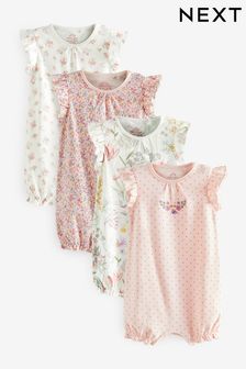White/Pink Baby Rompers 4 Pack (U94225) | £18 - £22