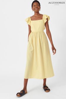 Accessorize Yellow Frill Shoulder Tie Back Midi Dress
