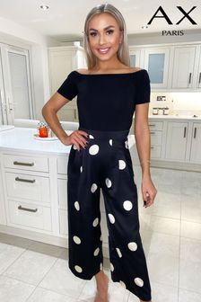 AX Paris Black And Stone Polka Dot Two-In-One Jumpsuit