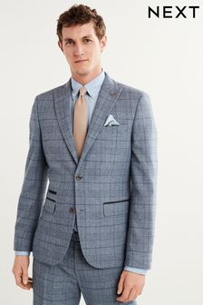 Blue Slim Fit Check Suit (U95875) | £89