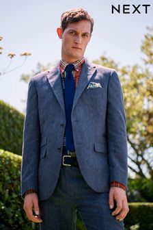 Navy Blue Tailored Fit Linen Blend Suit (U95946) | £89