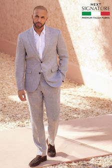 Grey Signature Slim Fit Italian Linen Suit: Jacket (U95992) | £149