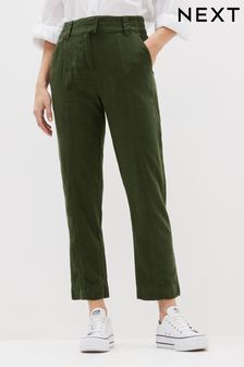 Khaki Green Linen Blend Taper Trousers Paige (U96666) | £22