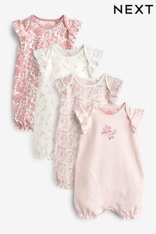 Pale Pink Floral Baby Rompers 4 Pack (U96719) | £19 - £23