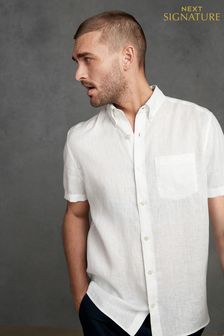 White Signature 100% Linen Short Sleeve Shirt (U97204) | £35