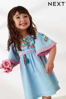 Blue Denim Embroidered Kaftan Dress (3mths-10yrs) (U98168) | £16 - £22