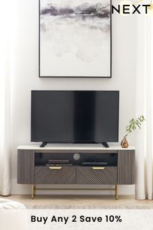 Dark Grey Valencia Marble Mango Wood Wide TV Unit (U98178) | £675
