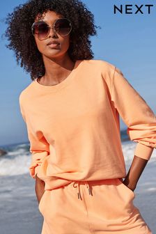 Fluro Orange Drop Shoulder Stitch Detail Sweatshirt (U99051) | £30