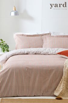 The Linen Yard Red Hebden Striped Duvet Cover and Pillowcase Set