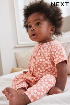 Coral Pink Floral Baby Jersey Jumpsuit (0mths-2yrs) (UA2039) | £12.50 - £14.50