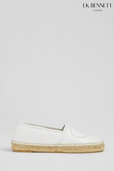 L.K.Bennett White Leather Perforated Flat Espadrilles