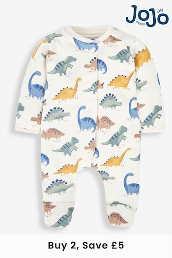 JoJo Maman Bébé Cream Dinosaur Print Cotton Baby Sleepsuit (100431) | £20