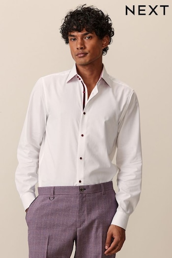 White/Burgundy Red Trimmed Formal Shirt (100435) | £36