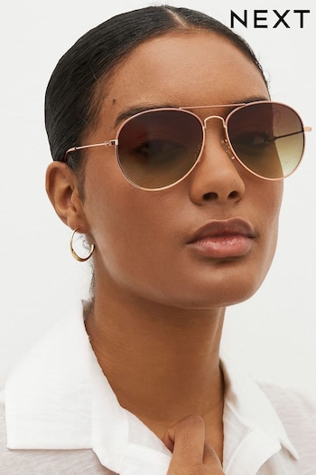 Rose Gold Classic Aviator Style Sunglasses (100524) | £15