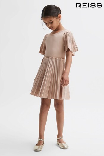 Reiss Pink Rosalie Senior Pleated Metallic Short Sleeve Dress (100694) | £70