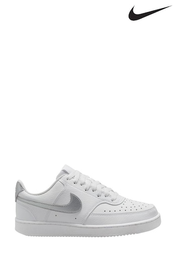 Nike White/Silver Court Vision Low Trainers (100813) | £73