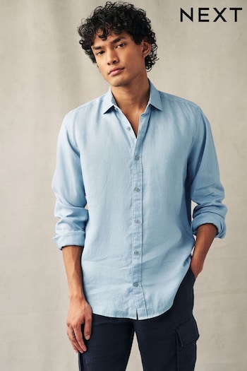 Dusky Blue Regular Fit 100% Linen Long Sleeve Shirt (101008) | £38