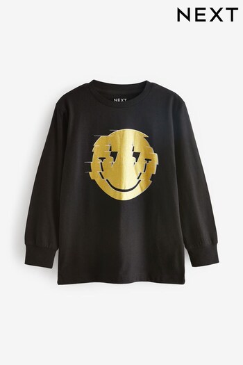 Black Gold Smile Long Sleeve Graphic T-Shirt (3-16yrs) (101088) | £7 - £12