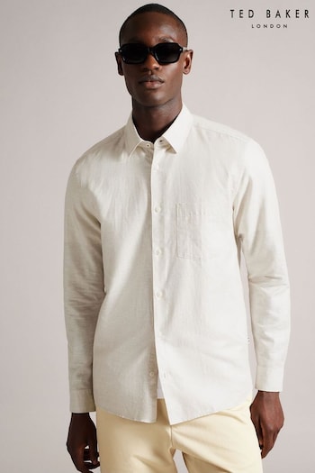 Ted Baker Cream Kingwel Long Sleeve Linen Shirt (101108) | £90