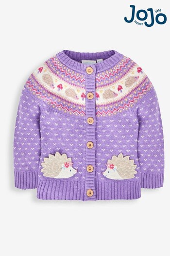 JoJo Maman Bébé Lilac Purple Hedgehog Fair Isle Cardigan (101200) | £19