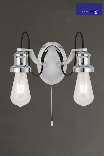Searchlight Chrome Olivia 2 Light Wall Light With Black Braided Fabric Cable (101325) | £45