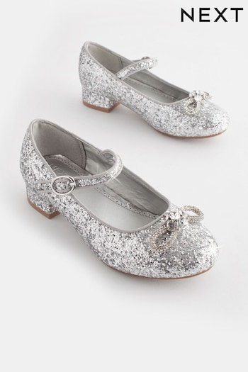 Silver Glitter Bow Mary Jane Occasion Heel marathon Shoes (101617) | £28 - £35