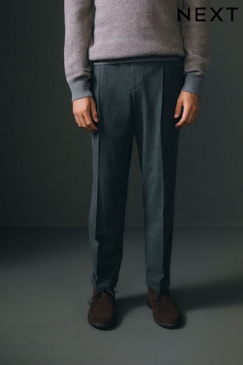 Charcoal Grey Relaxed Tapered Relaxed Fit Brushed Flannel Trousers (101674) | £38