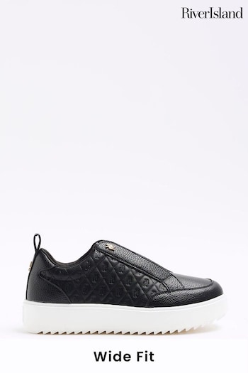 River Island Black Wide Fit Embossed Plimsole Trainers (101794) | £35