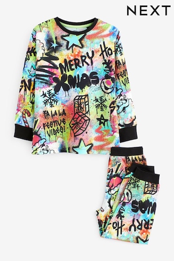 Multi Fluro Graffiti Christmas Pyjamas (3-16yrs) (101844) | £13 - £18