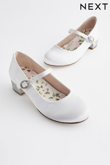 White Satin Stain Resistant Standard Fit (F) Mary Jane Bridesmaid Heel Shoes (102103) | £24 - £31