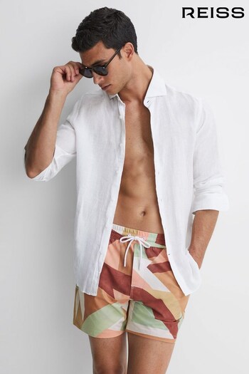 Reiss Dusty Rose Brass Printed Drawstring Swim Shorts (102435) | £68