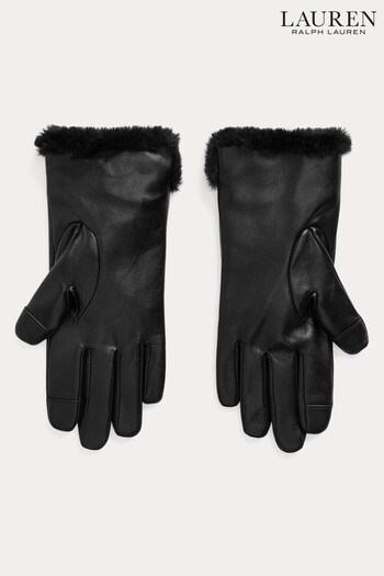 Lauren Ralph Lauren Faux Fur Lined Sheepskin Black Gloves (102480) | £99