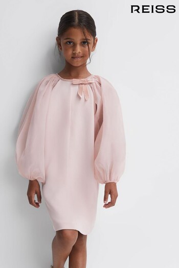 Reiss Pink Lauren Senior Blouson Sleeve Bow Dress (102517) | £71