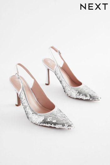 Silver Forever Comfort® Sequin Point Toe Slingback Heels (102570) | £42