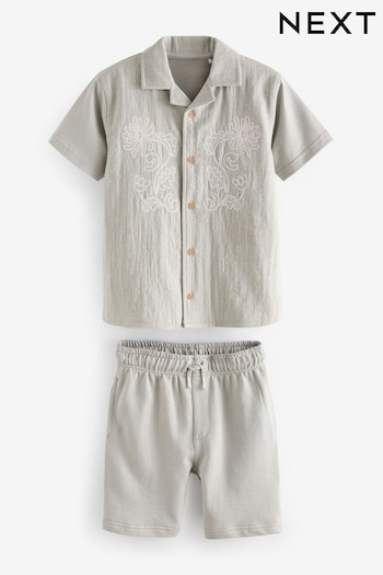 Grey Embroidered Jersey Shirt and Shorts Set (3-16yrs) (102875) | £21 - £29