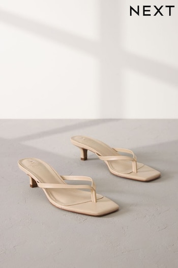 Camel Natural Signature Leather Toe Post Heeled Mules (102959) | £46