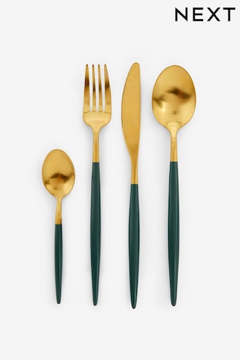 16 Piece Gold & Green Hartford Cutlery Set (103033) | £40