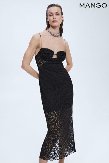 Mango Lace Black Midi Dress (103060) | £90