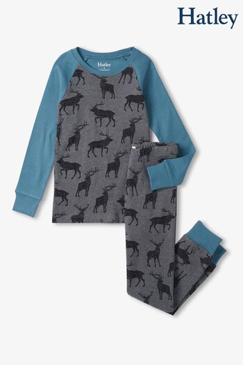 Hatley Grey Magestic Elk Raglan Cotton Pyjama Set (103094) | £32