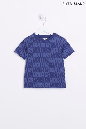 River Island Navy Blue Boys Paris Jersey T-Shirt (103227) | £7