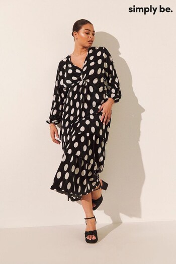Simply Be Spot Tiered Plisse Midi Black Dress (103575) | £52