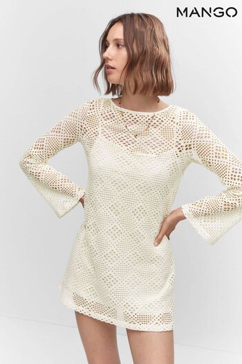 Mango Cream Geometric Pattern Openwork Dress (103767) | £36