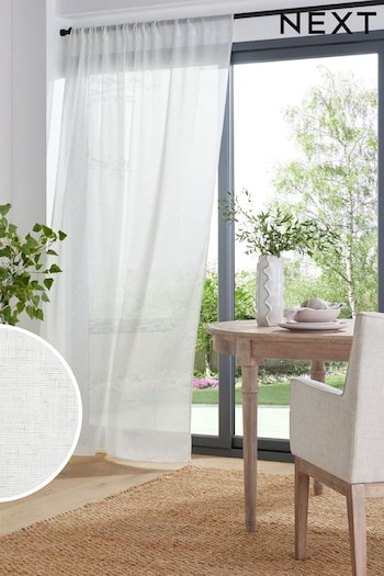 White Linen Look Slot Top Voile Unlined Sheer Panel Curtain (103991) | £26 - £34