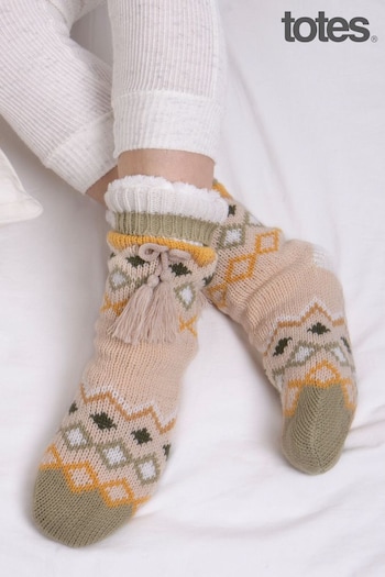 Totes Natural Ladies Fair Isle Slipper Socks (104345) | £18
