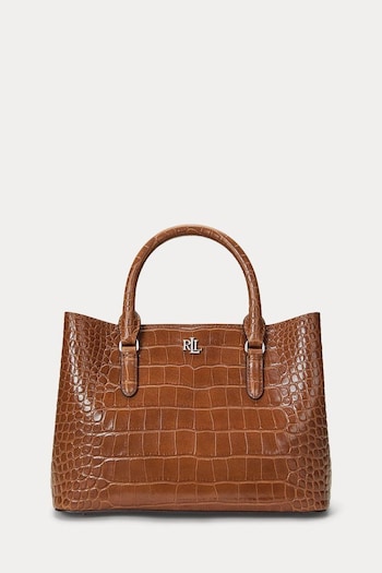 Lauren Ralph Lauren Marcy Croc Effect Tan Brown Texture Satchel Bag (104435) | £399