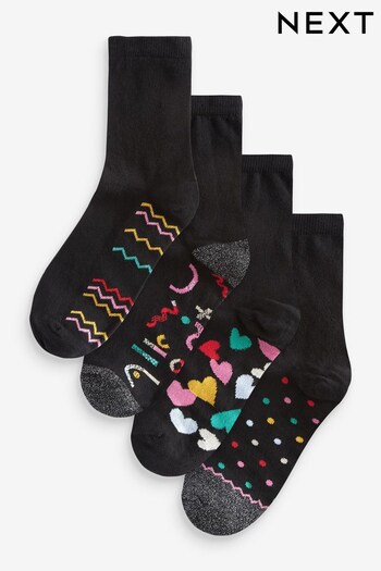 Hearts/Spots Black Footbed Ankle Socks 4 Pack (104725) | £10