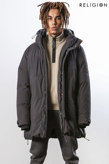 Religion Black Medium Weight Padded Parka with Two Way Zip Closure (104763) | £145