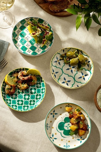 Set of 4 Green Patterned Tapas Plates (104876) | £16