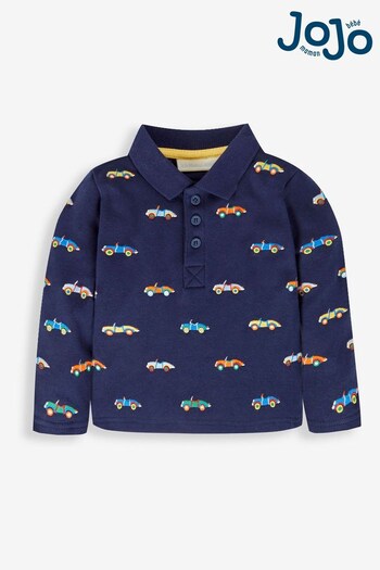 JoJo Maman Bébé Navy Boys' Car Embroidered Polo Shirt (105120) | £17